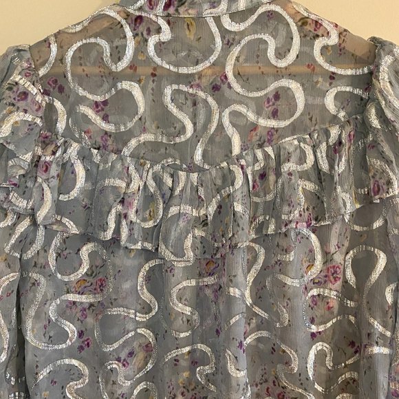 LoveShackFancy Erica Metallic Ruffled Silk Top in Silver Lake Blue Size Small - Picture 10 of 14
